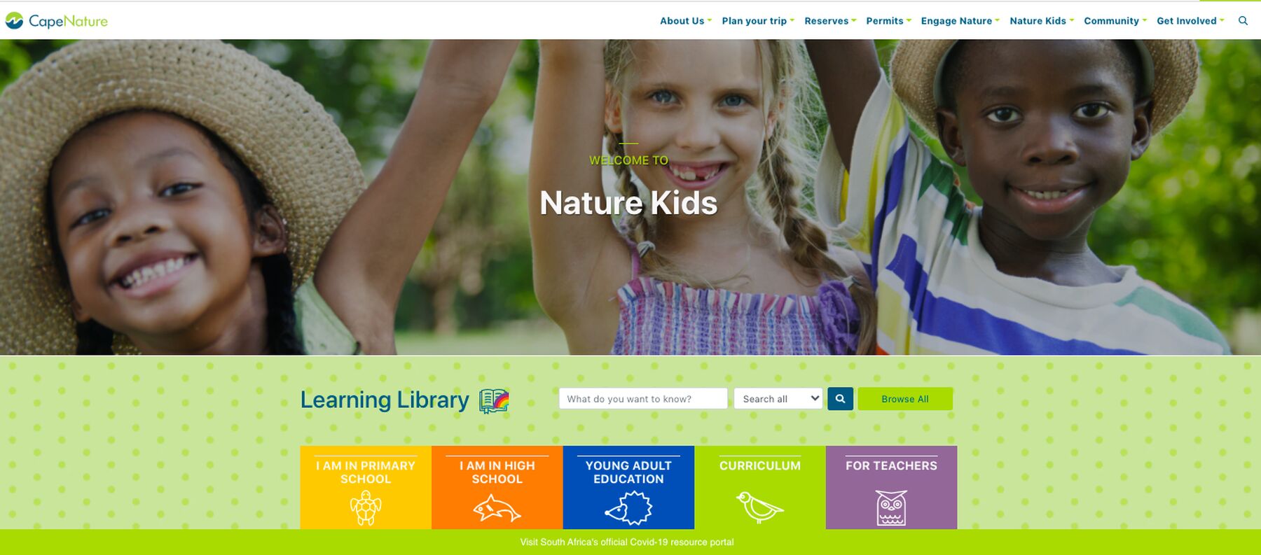 A resource library on the Cape Nature website for children to explore