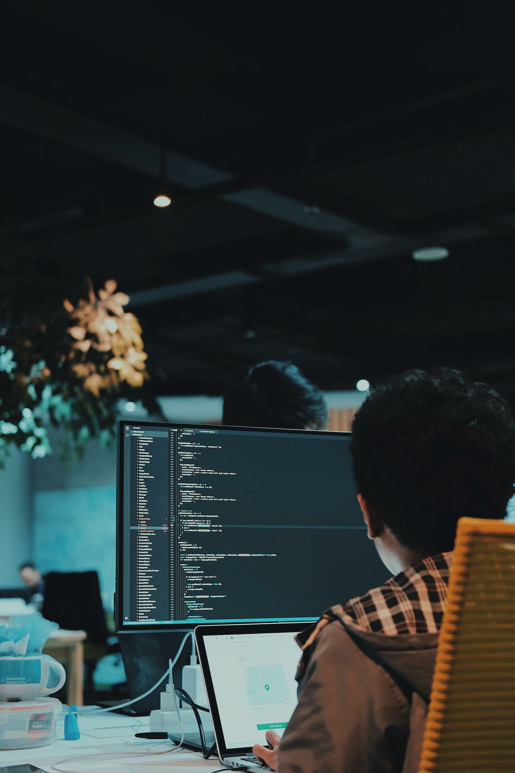 Person at a computer, writing software