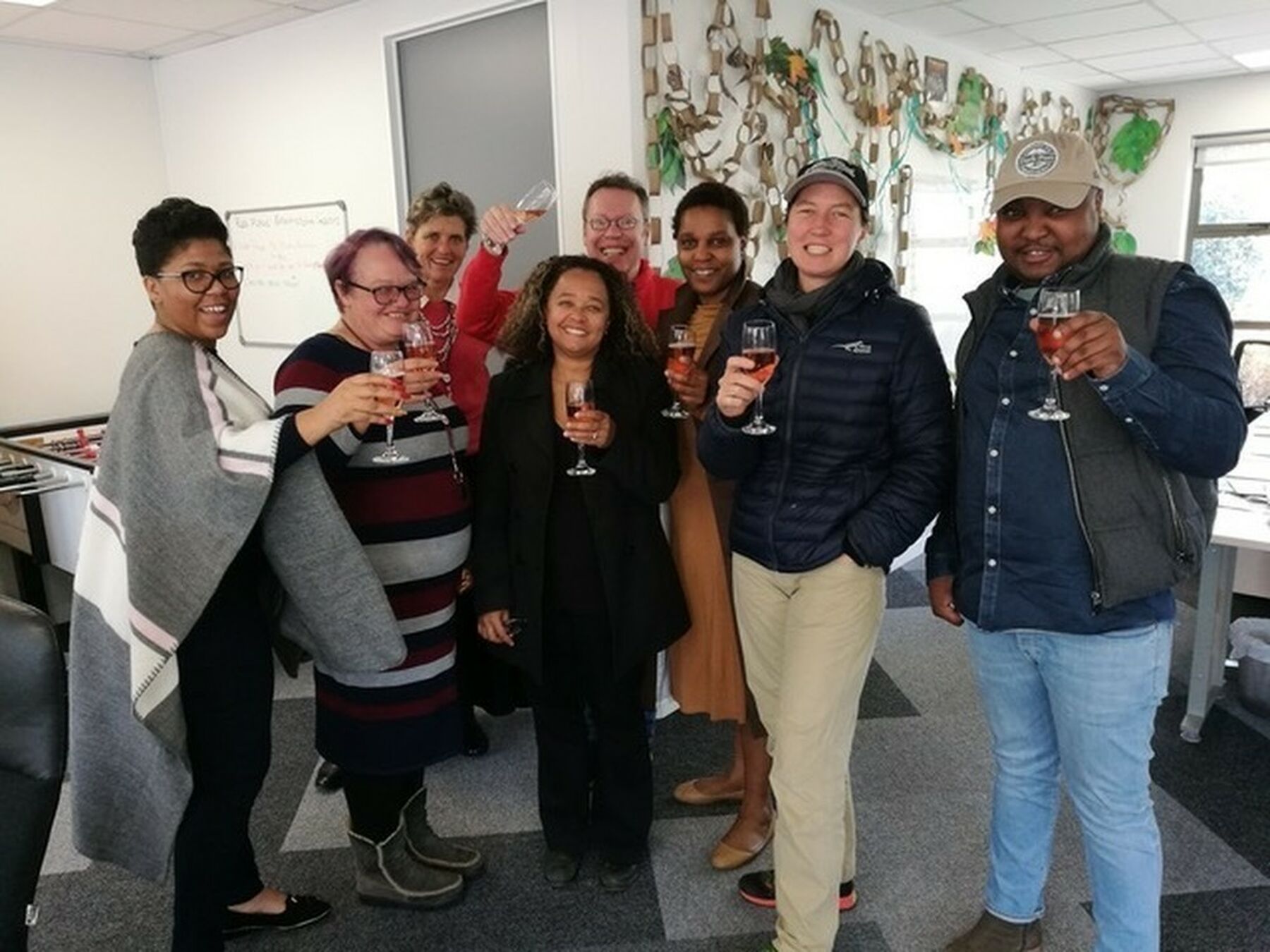 Flow's public relations team toasting to a Gold Loerie Award in 2017