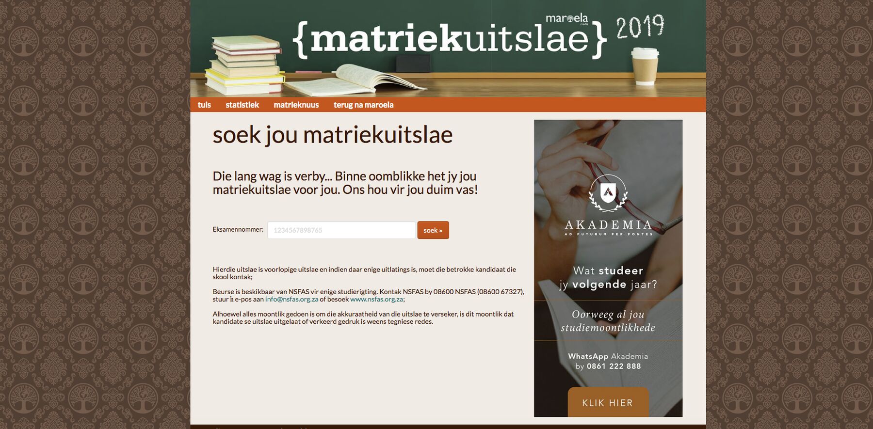 Screen Shot matriekuitslae website